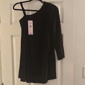 Little Mass Black Velvet Glitter Dress